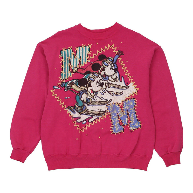 Mickey & Minnie Disney Cartoon Sweatshirt - XL Pink Cotton Blend