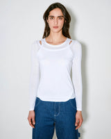 Façon Jacmin Women's Tilda 2-in-1 Layered Long Sleeve T-Shirt 100% Cotton Italian Jersey - White