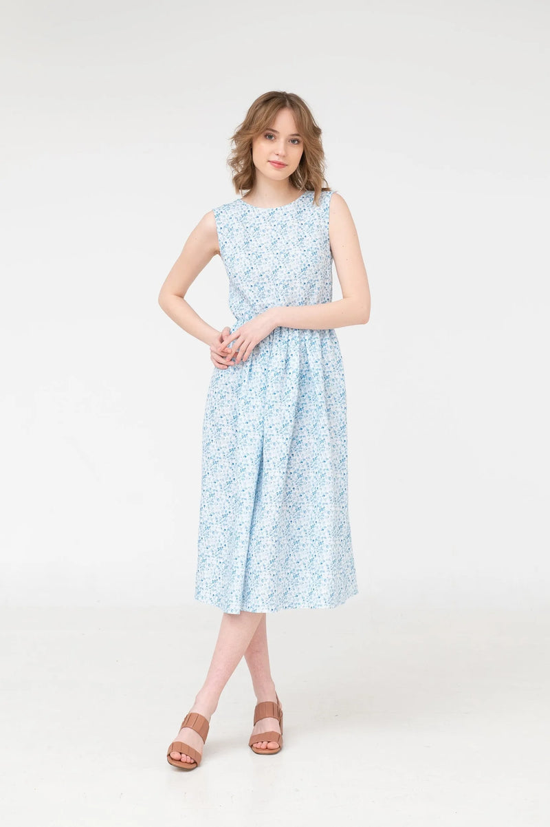 Stella – bow tie open back linen midi dress