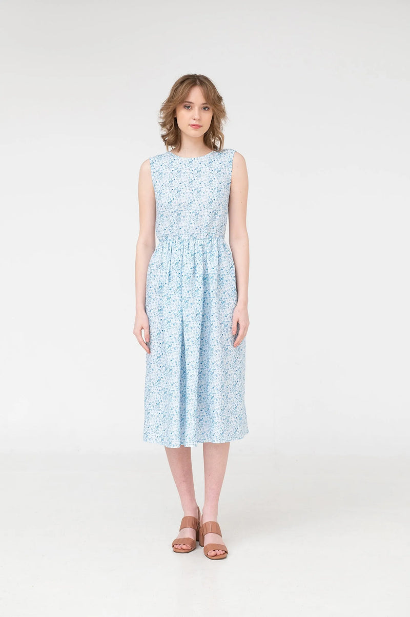 Stella – bow tie open back linen midi dress