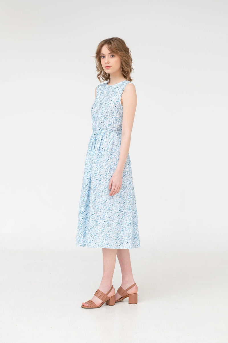 Stella – bow tie open back linen midi dress