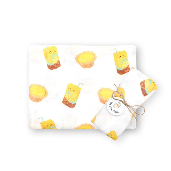 the wee bean super soft and extra large size organic cotton and bamboo swaddle in vita lemon tea and egg tart