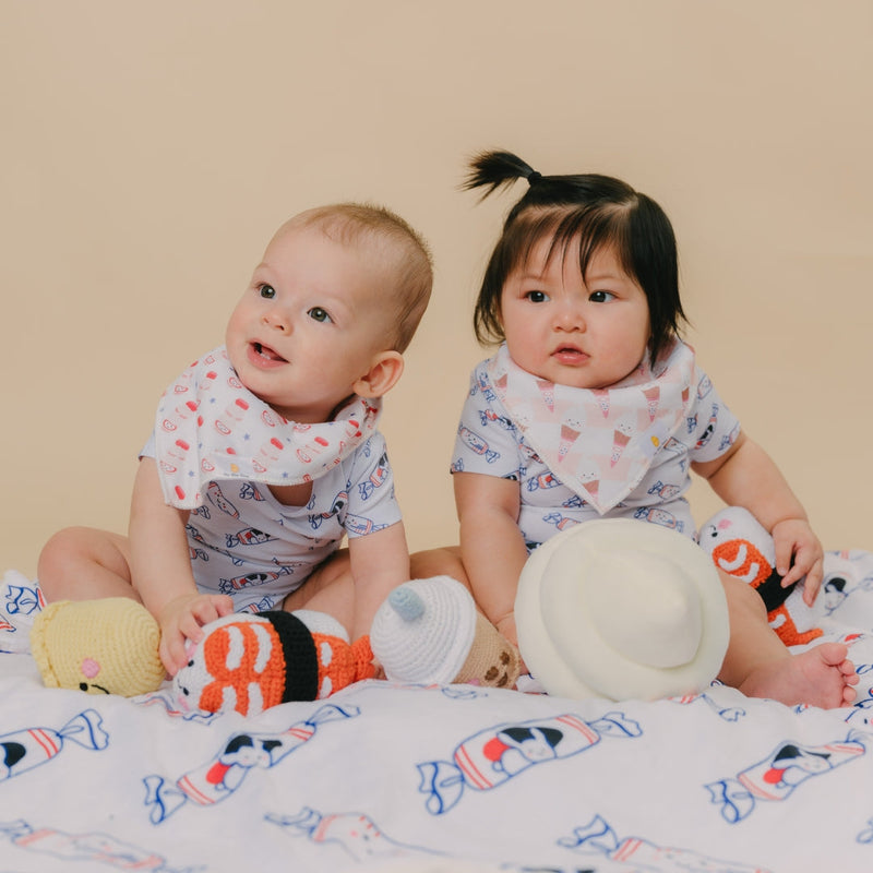 Organic Cotton Bandana Bibs 2pcs Set - Lemon Tea + Yogurt Drink