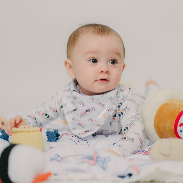 cute baby wearing the wee bean bunny candy bib