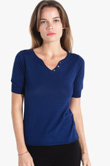 V Button-neck Top - Marine