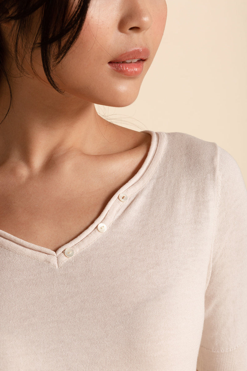 V Button-neck Top - Shell