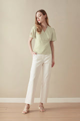 Flutter-sleeve Wrap Blouse - Lemon Mint