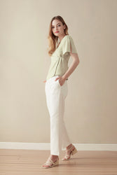 Flutter-sleeve Wrap Blouse - Lemon Mint