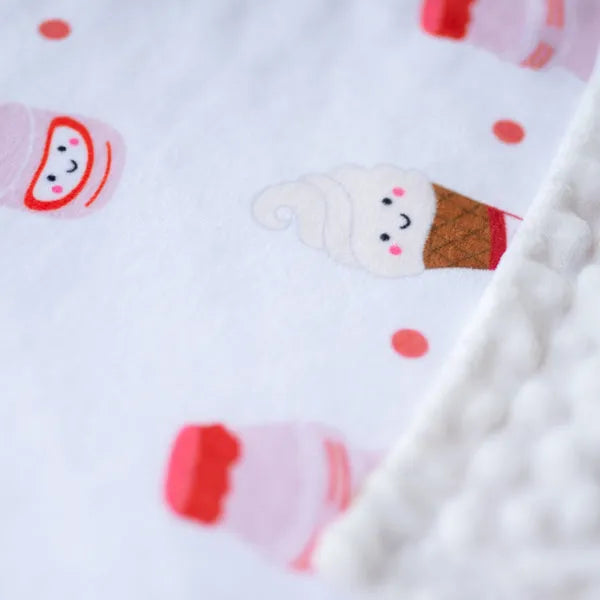 Minky Fleece Sensory Baby Blanket - Yogurt Drink + Ice Cream