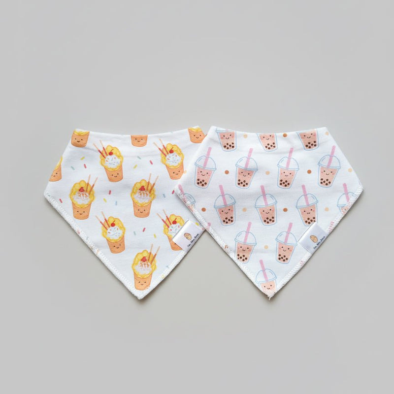 the wee bean organic cotton baby bandana bib in boba and egg waffle gai daan jai