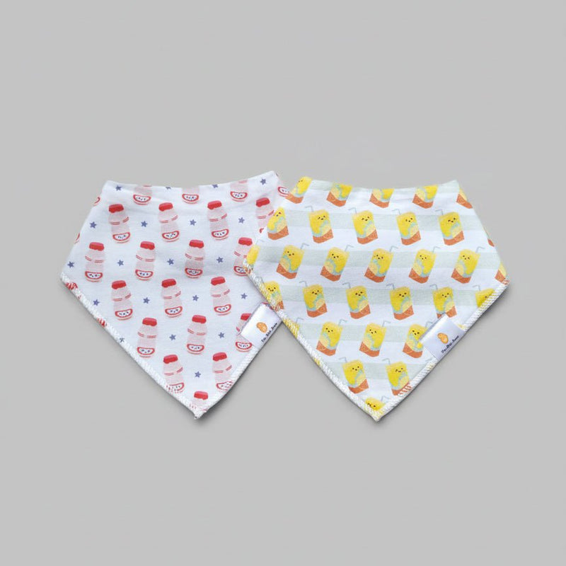 the wee bean bib set in vita lemon tea and yakult