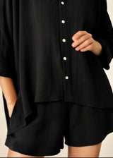Oversized linen shirt in black, come with matching black shorts for full linen set, made with high quality linen. Women linen shirt is breathable and classic.
