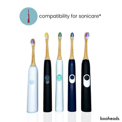 booheads - 4PK - 竹制电动牙刷头 - 迷你版 - 白色 |与 Sonicare 兼容 |可生物降解 环保 可持续