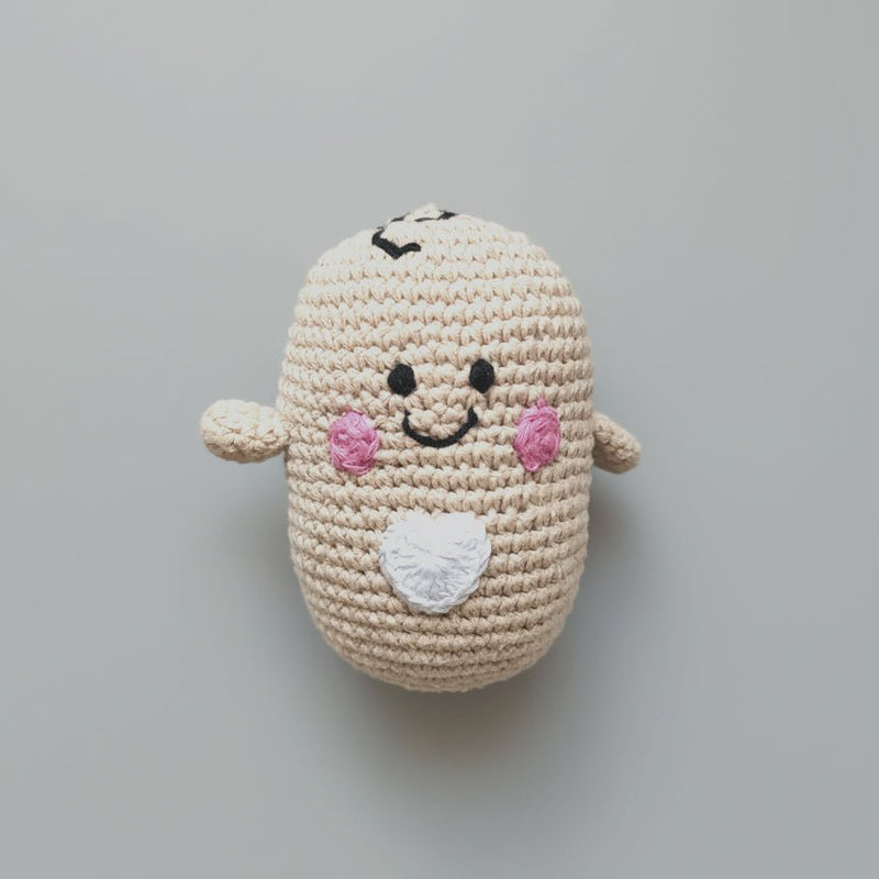 the wee bean handmade organic cotton yarn crochet rattle doll in Bean