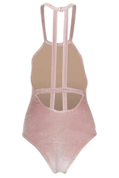 Denise - High Neck One Piece Swimsuit in Blush Velvet
