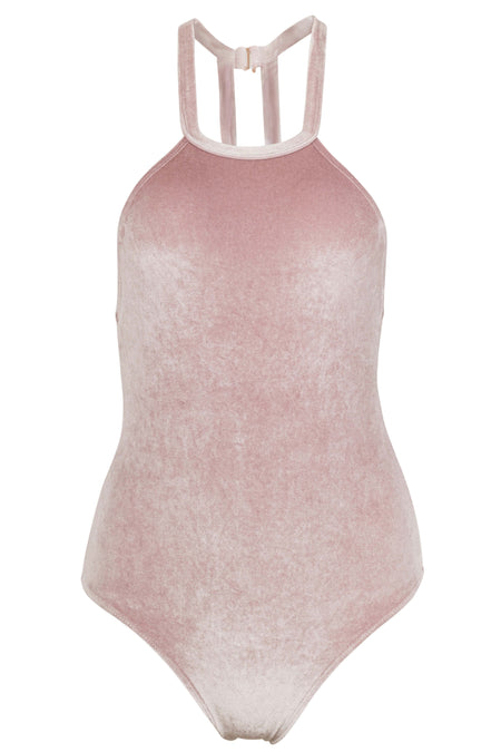 Denise - High Neck One Piece Swimsuit in Blush Velvet