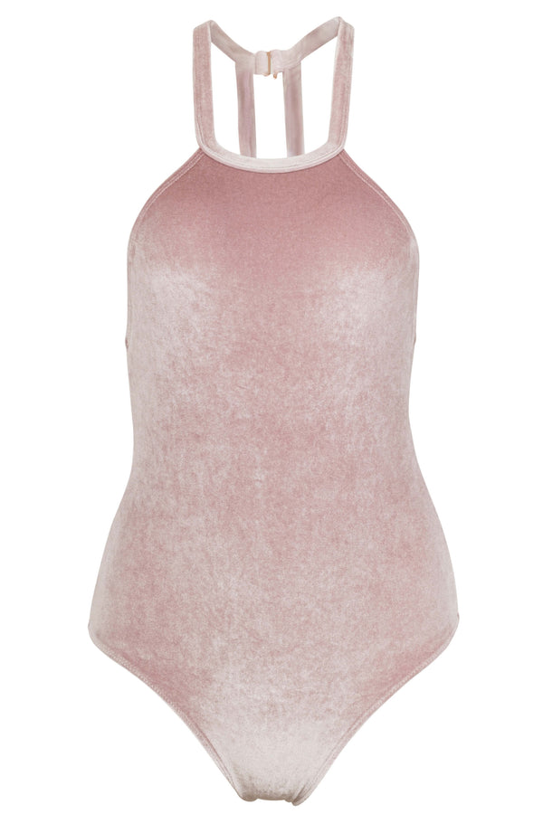 Denise - High Neck One Piece Swimsuit in Blush Velvet