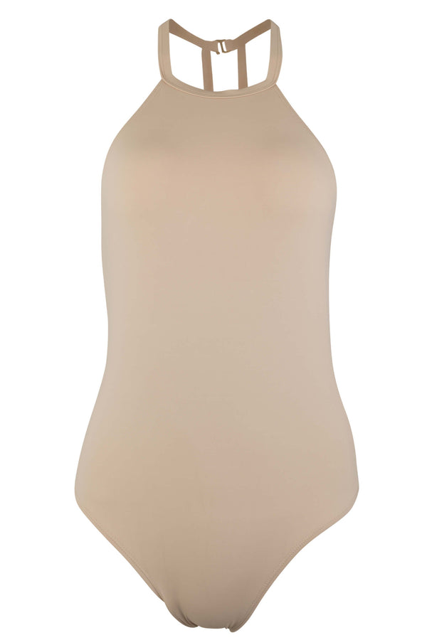 Denise - High Neck One Piece Swimsuit in Camel