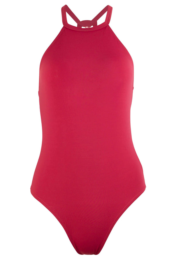 Denise - High Neck One Piece Swimsuit in Terracota Red