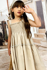 Summer breeze dotted taupe girls dress is breathable, lightweight organic cotton twirling dress that grows with you and is fully adjustable. Shop kids cloting.
