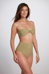 Claire High Waist Bikini Bottom Lurex Green
