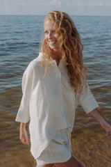 The women linen shorts are designed for comfort, easy to style, match it for women linen set in off white colour. High quality deadstock fashion for women.
