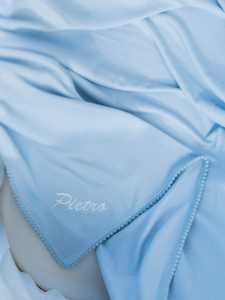 Bamboo Organic Cotton Swaddle Blanket - Seashell Blue (Personalized)