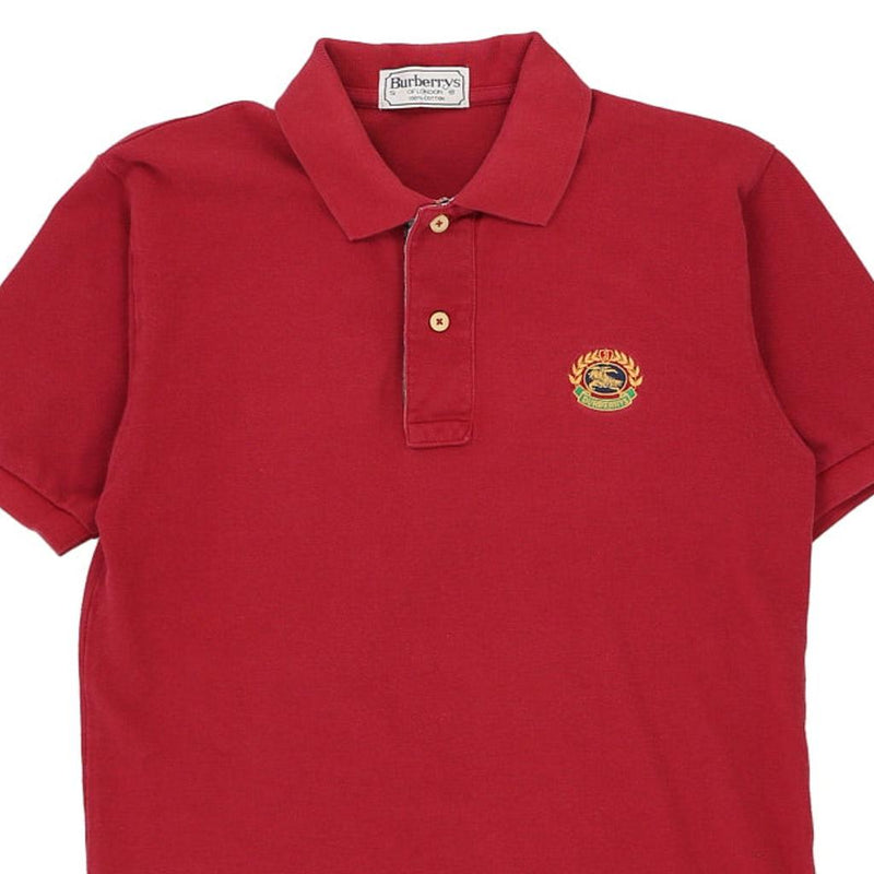 Burberry London Embroidered Polo Shirt - Small Red Cotton