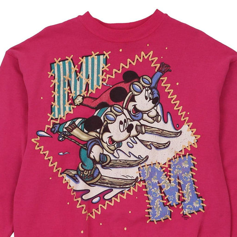 Mickey & Minnie Disney Cartoon Sweatshirt - XL Pink Cotton Blend