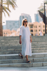 White long sleeve linen dress