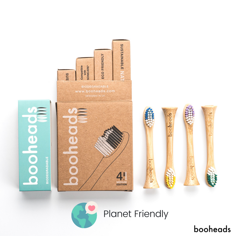 booheads - 4 件裝 - 竹製電動牙刷頭 - 深層清潔 - 多色 |與 Sonicare 兼容 |可生物降解 環保 可持續