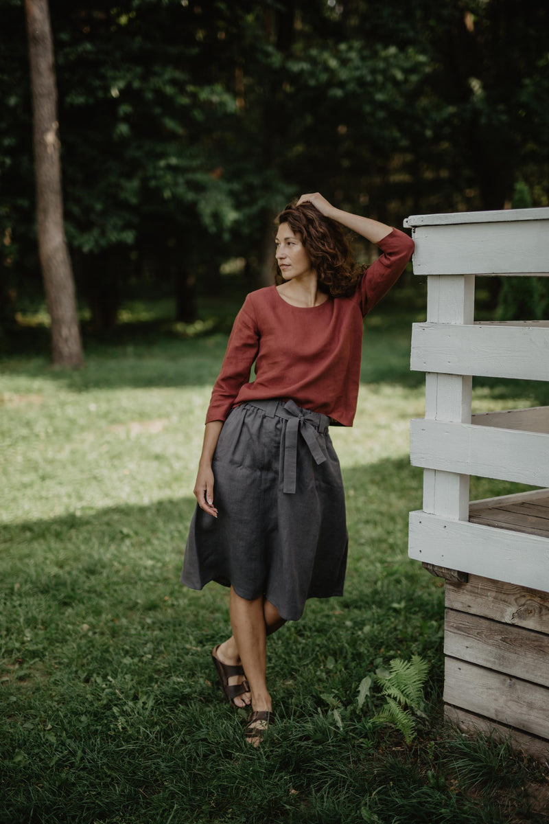 Bergen mid-length linen skirt M Dusty Lavender