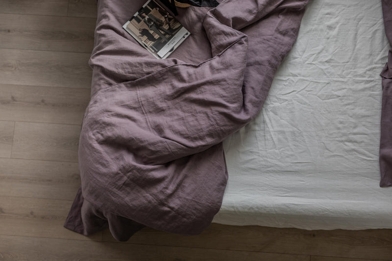 Undone Bed With Dusty Lavender Linen Duvet Cover By AmourlInen