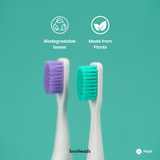 booheads - 2PK - Biodegradable Eco Toothbrushes - Purple & Aqua | Biodegradable,Recyclable and plant-based