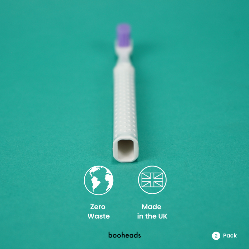 booheads - 2PK - Biodegradable Eco Toothbrushes - Purple & Aqua | Biodegradable,Recyclable and plant-based