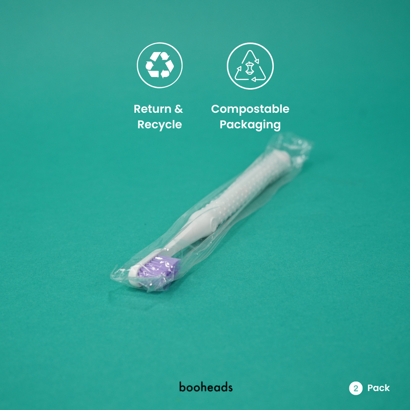 booheads - 2PK - Biodegradable Eco Toothbrushes - Purple & Aqua | Biodegradable,Recyclable and plant-based