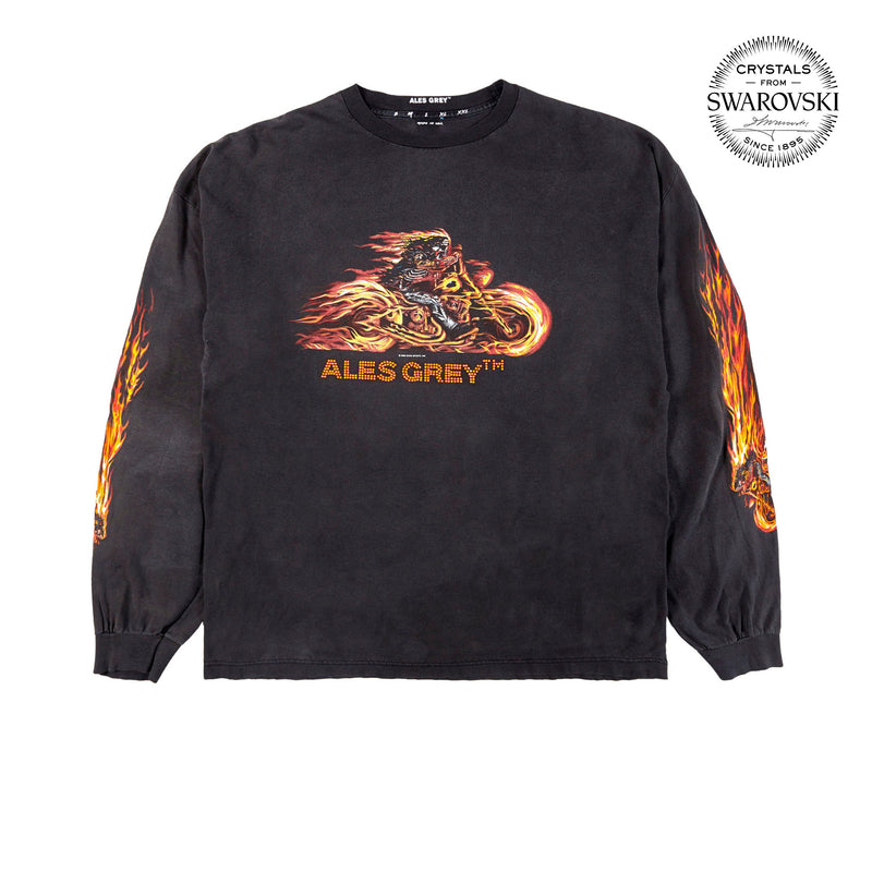 Swarovski® 水晶复古定制 T 恤 - FLAME BIKER