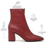 Sylven Jayne Scarlet/Black vegan apple leather boots - dartboard showcasing features