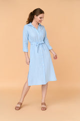 Aurora - long sleeve linen midi shirt dress