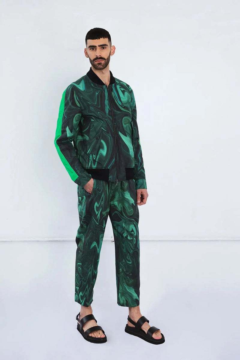 Bomber Jacket In Green Swirl Pre Order