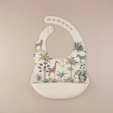 Beige Jungle Print Silicone Bib