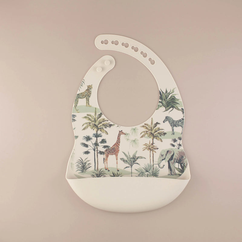 Beige Jungle Print Silicone Bib