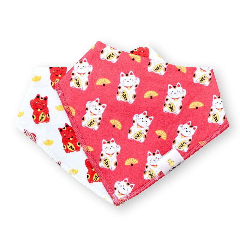 Organic Cotton Bandana Bibs 2pcs Set - Fortune Lucky Cat Maneki Neko