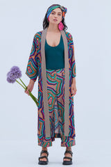 Love Hero Printed Kimono in Concentric Beige