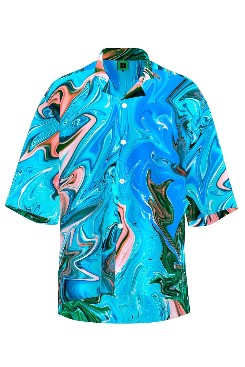 CUBAN COLLAR SHIRT IN PAINT SWIRL PRINT loveheroldn