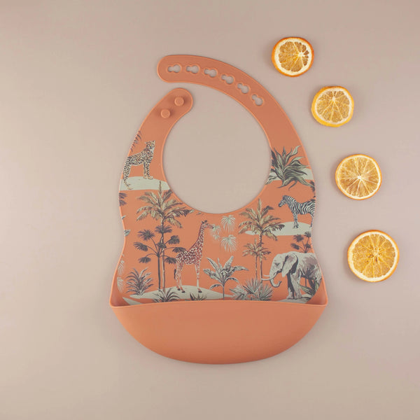 Cinnamon Jungle Print Silicone Bib