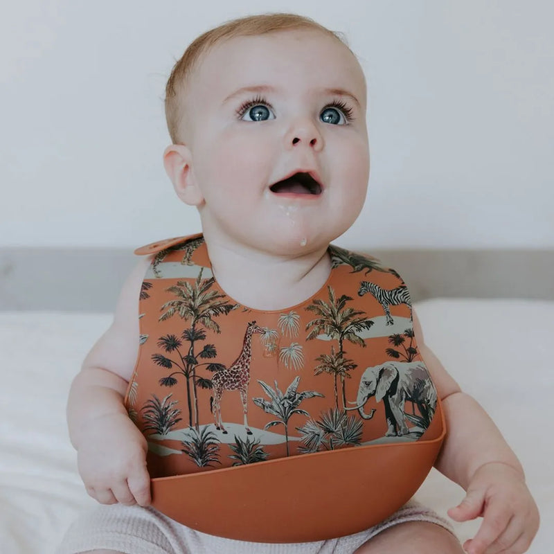 Cinnamon Jungle Print Silicone Bib