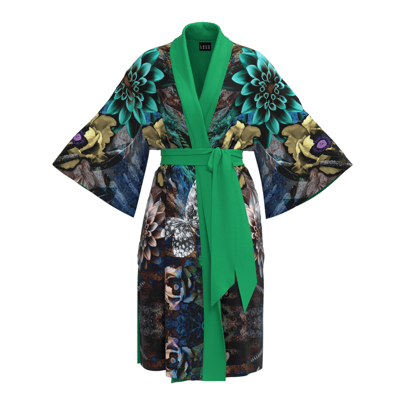 Love Hero Printed Kimono in Dark Nature