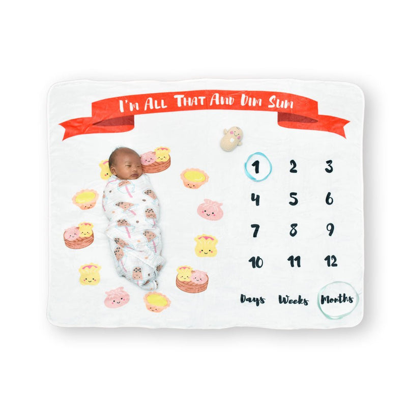 Fleece Milestone Blanket for Baby Photography - I'm All That and Dim Sum