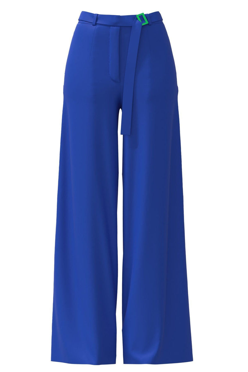 Pleated High-Waisted Wide Leg Trouser in Blue